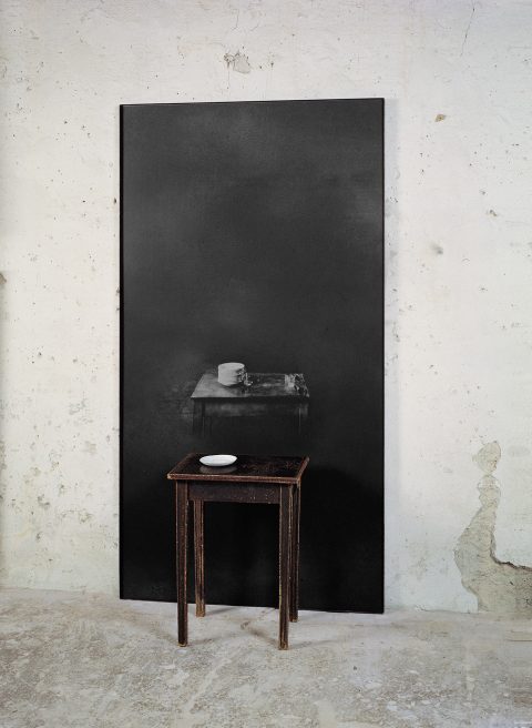 Untitled (table)(1998-99). Iron, macrodevelopment of photographic image, hand-made paper. Collection of the Ludwig Museum, Cologne, Germany 205 x 110 x 36 cm