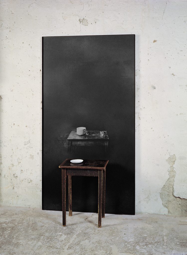 Untitled (table)(1998-99). Iron, macrodevelopment of photographic image, hand-made paper. Collection of the Ludwig Museum, Cologne, Germany 205 x 110 x 36 cm