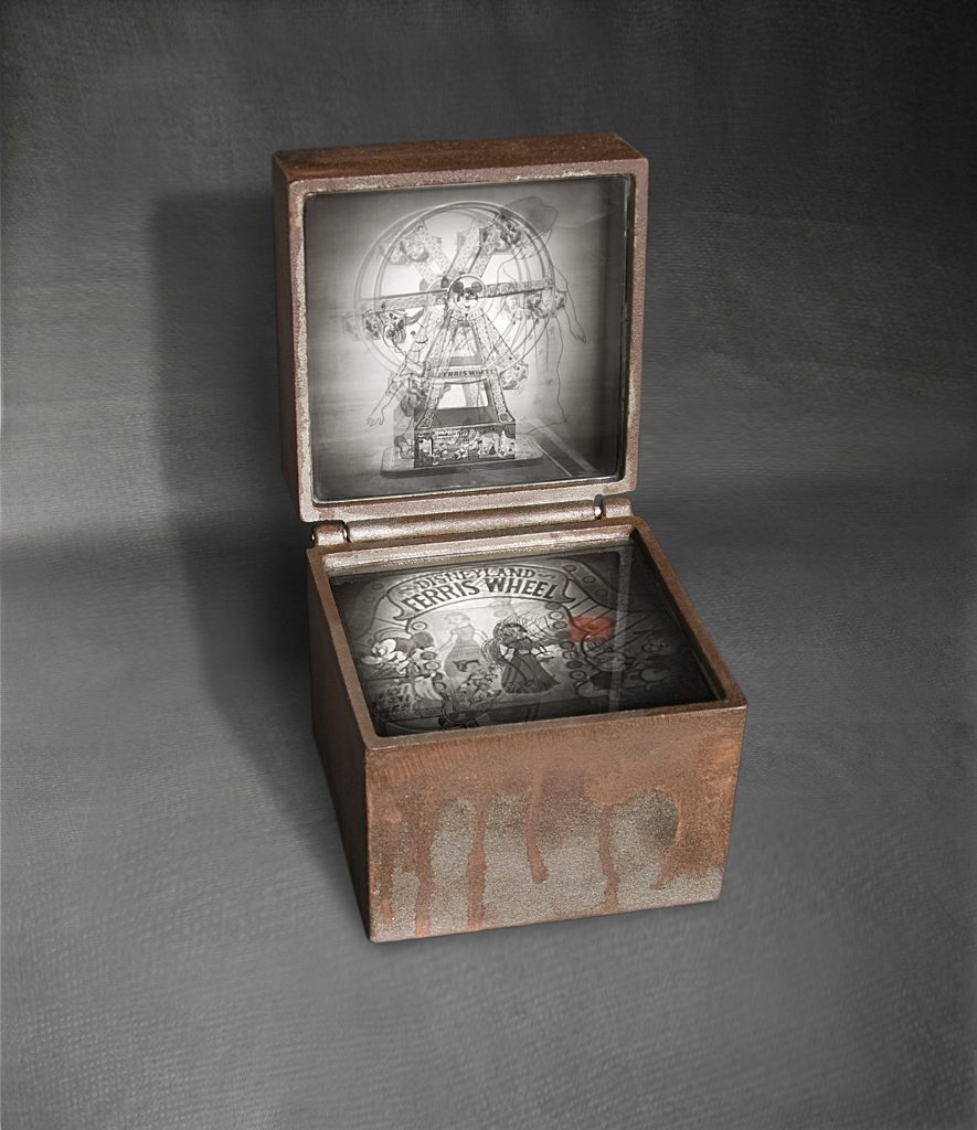 Ferris Wheel. Cast iron, image on glass, drawing, color 35 x 20 x 22 cm