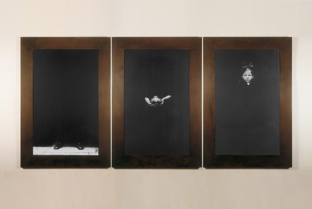 Child with a ball. Iron, macrodevelopment of photographic image. Collection of Folkwang Museum (Essen, Germany). 185 x 380 x 5 cm