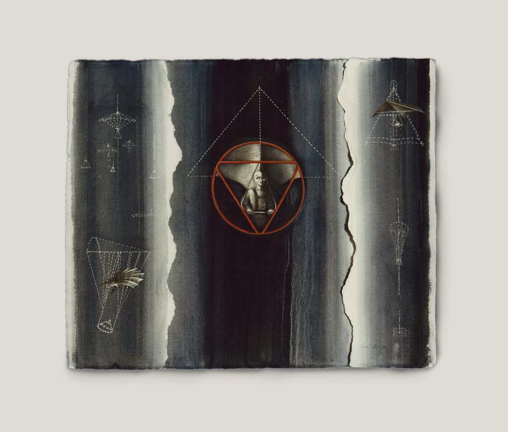 Uomo volante (1981-82). Acquarello su carta Fabriano. 76 x 95 cm