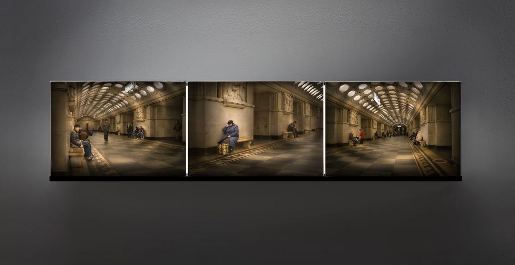 Elektrozavodskaya (2007-2009). Image on glass, lacquered wood, light.57 x 227 x20 cm