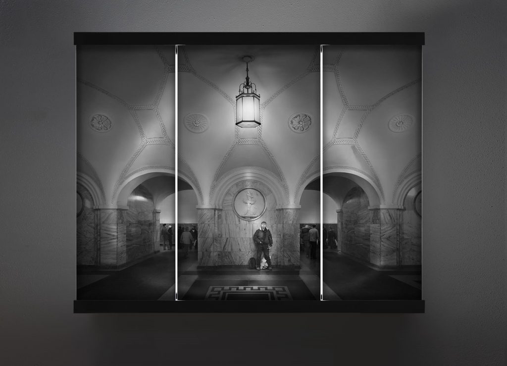 Park Kultura (2007-2010). Image on glass, light, lacquered wood. 157 x 193 x 28 cm