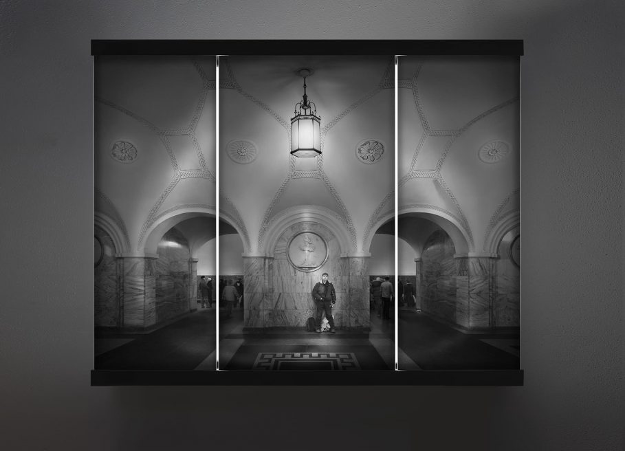 Park Kultura (2007-2010). Image on glass, light, lacquered wood. 157 x 193 x 28 cm