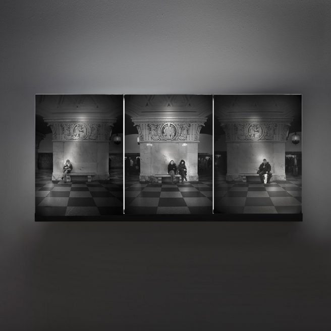 Prospekt Mira (2007-2009). Image on glass, lacquered wood, light. 78 x 167 x 20 cm
